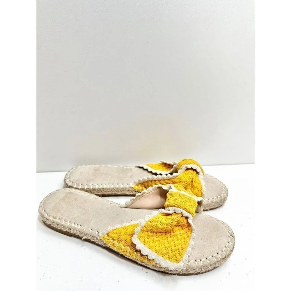 Bandolino Yellow Crochet Bow Espadrille Slide Sandals Womens Size 7.5M Flats